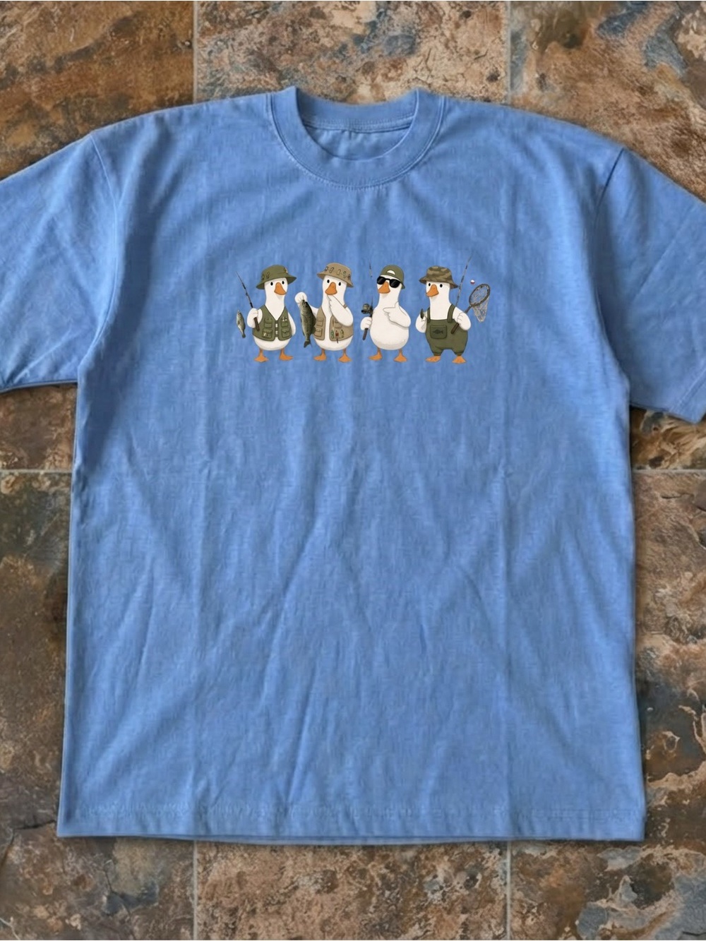 Gildan Blue Short Sleeve Tee with Fishing Duck Graphic